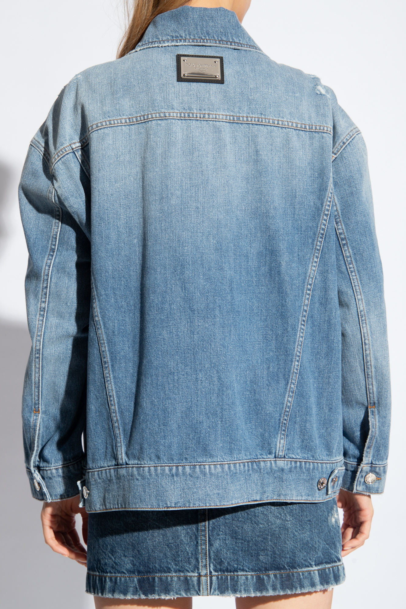 Distressed denim outlet jacket